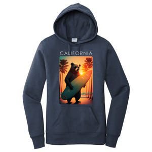 Cool Republic Bear Surfing Beach California Women's Pullover Hoodie