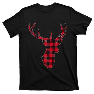 Classic Red & Black Christmas Buffalo Plaid Deer T-Shirt