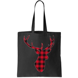 Classic Red & Black Christmas Buffalo Plaid Deer Tote Bag