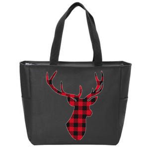 Classic Red & Black Christmas Buffalo Plaid Deer Zip Tote Bag