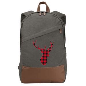 Classic Red & Black Christmas Buffalo Plaid Deer Cotton Canvas Backpack