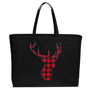 Classic Red & Black Christmas Buffalo Plaid Deer Cotton Canvas Jumbo Tote