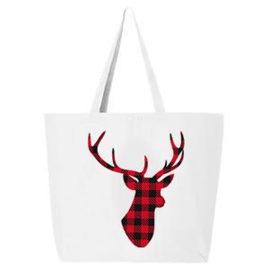 Classic Red & Black Christmas Buffalo Plaid Deer 25L Jumbo Tote