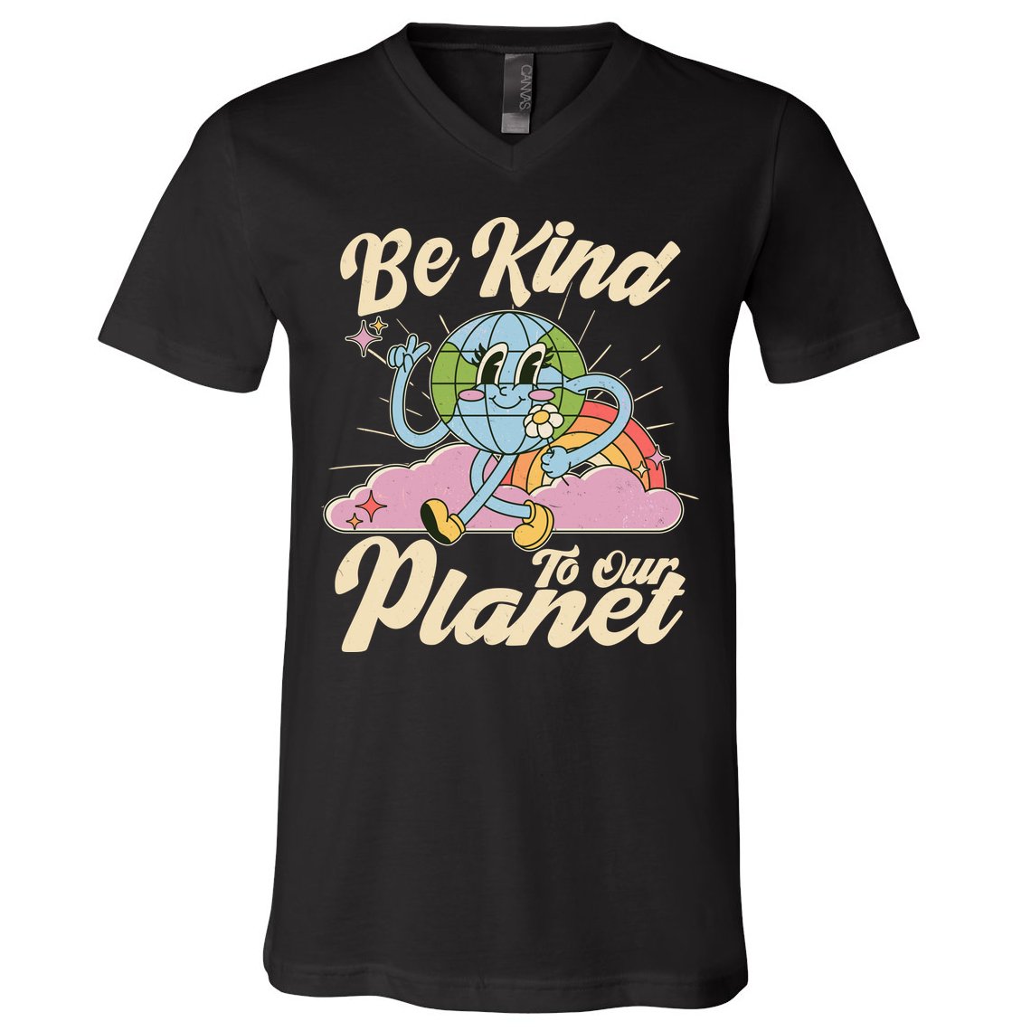 Cute Retro Be Kind To Our Planet Celebrate Earth Day V-Neck T-Shirt