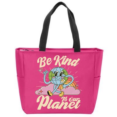 Cute Retro Be Kind To Our Planet Celebrate Earth Day Zip Tote Bag