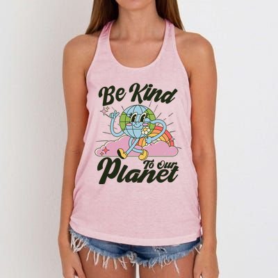 Cute Retro Be Kind To Our Planet Celebrate Earth Day Women's Knotted Racerback Tank