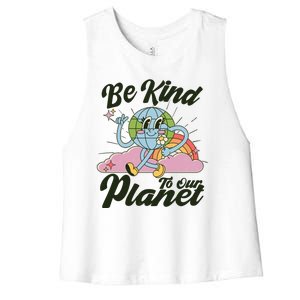 Cute Retro Be Kind To Our Planet Celebrate Earth Day Women's Racerback Cropped Tank