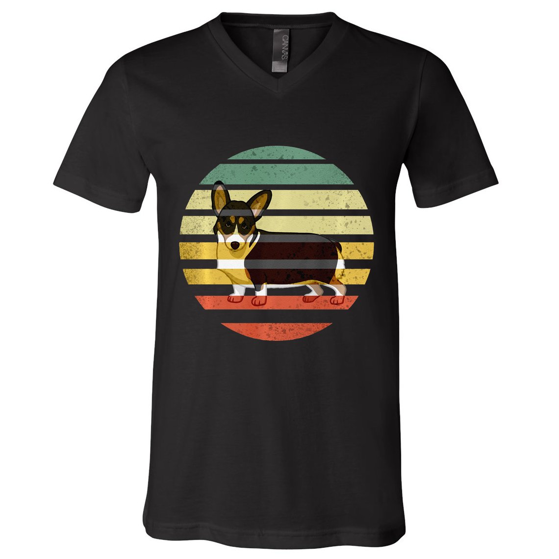 Cute Retro Black Tricolor Pembroke Welsh Corgi Dog Rbtpwc V-Neck T-Shirt