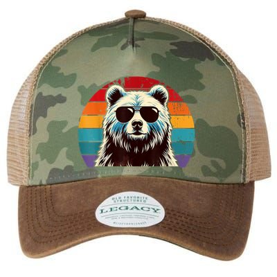 Cool Retro Bear In Sunglasses 70s 80s 90s Novelty Funny Bear Legacy Tie Dye Trucker Hat