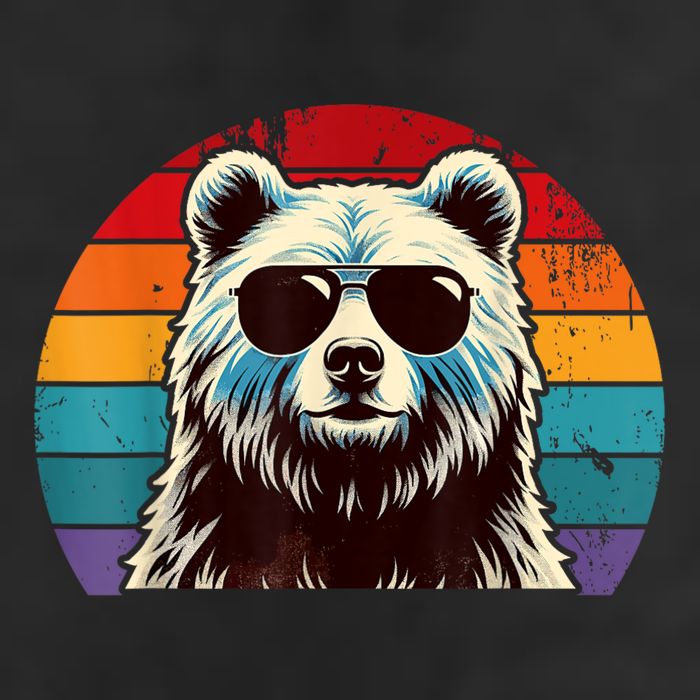 Cool Retro Bear In Sunglasses 70s 80s 90s Novelty Funny Bear 7 Panel Mesh Trucker Snapback Hat