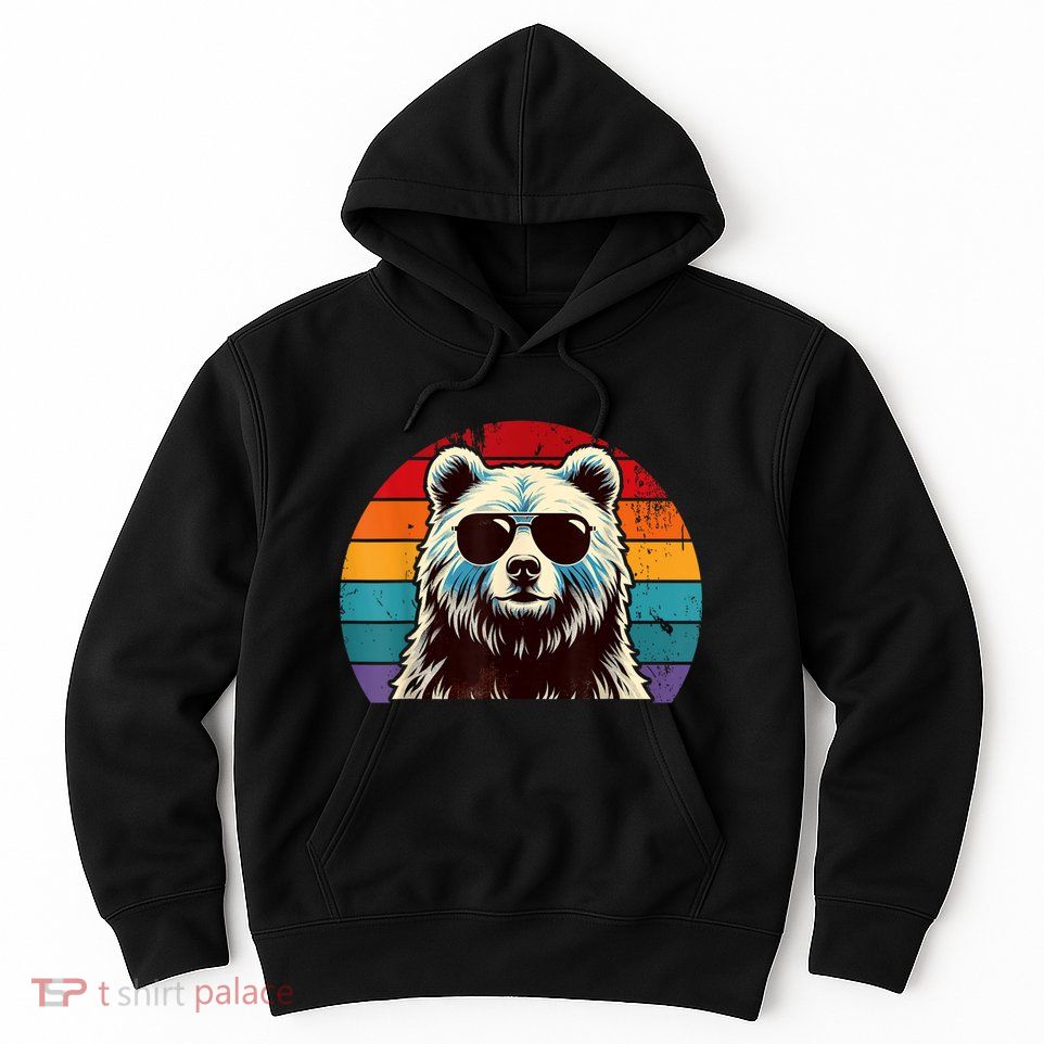 Cool Retro Bear In Sunglasses 70s 80s 90s Novelty Funny Bear Hoodie