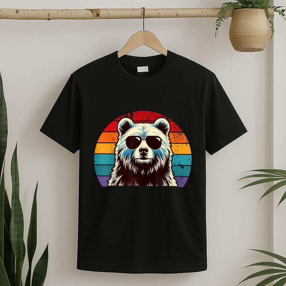 Cool Retro Bear In Sunglasses 70s 80s 90s Novelty Funny Bear T-Shirt