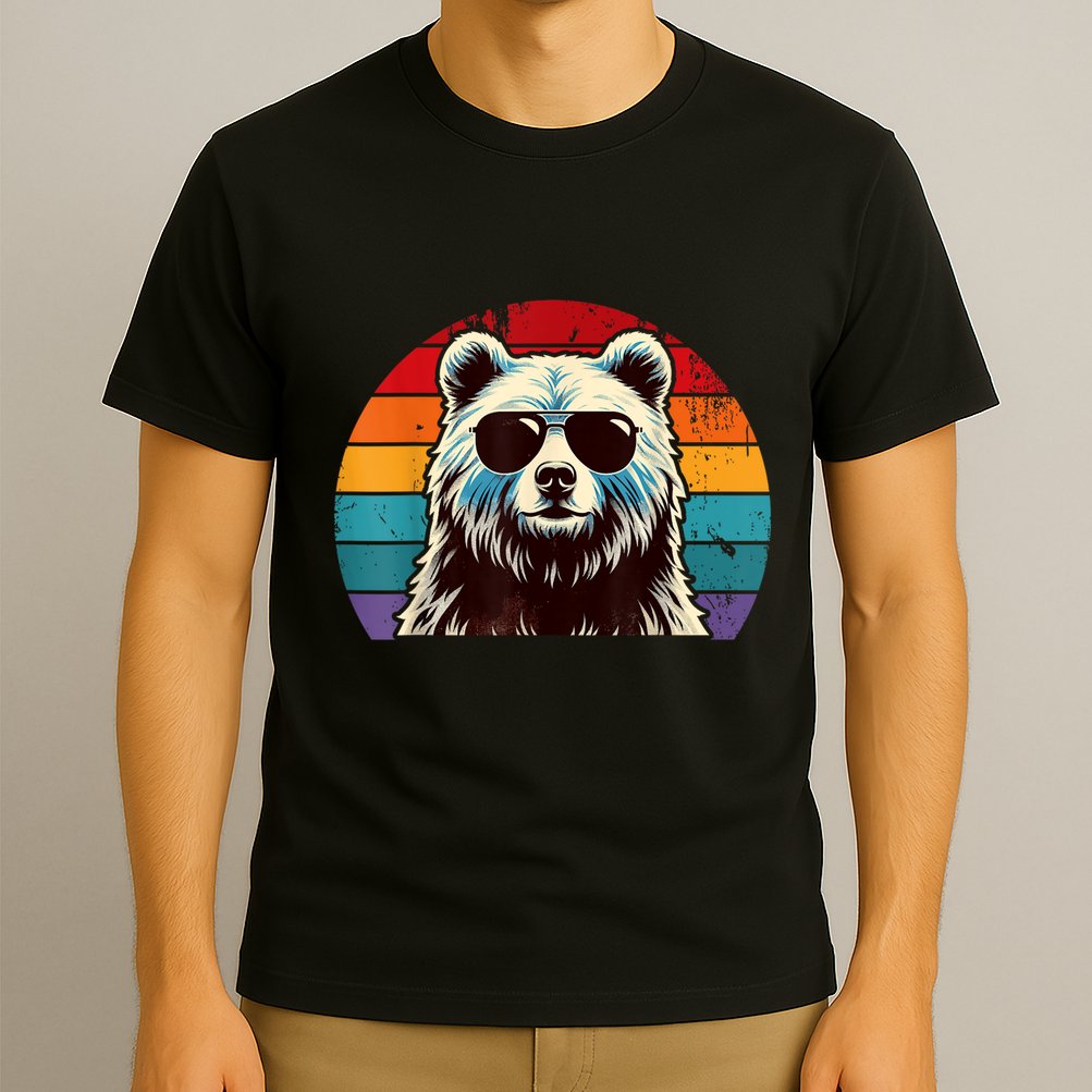 Cool Retro Bear In Sunglasses 70s 80s 90s Novelty Funny Bear T-Shirt