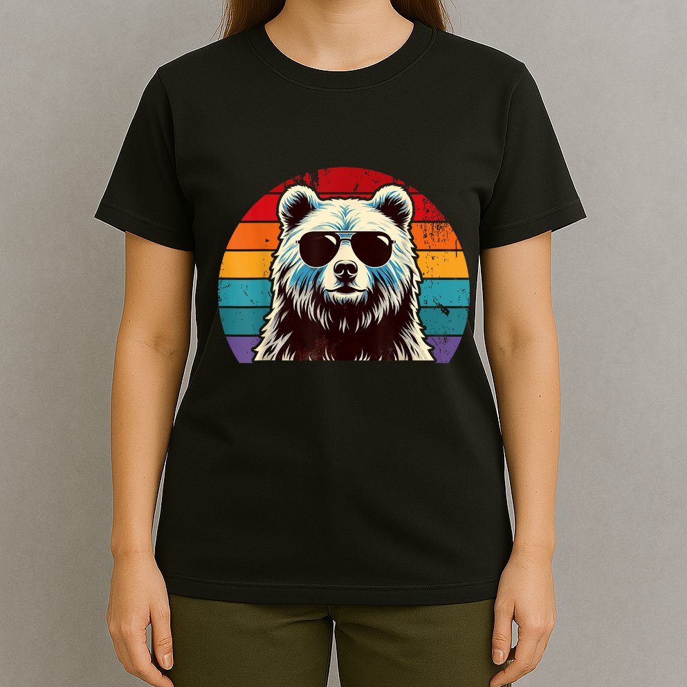 Cool Retro Bear In Sunglasses 70s 80s 90s Novelty Funny Bear T-Shirt