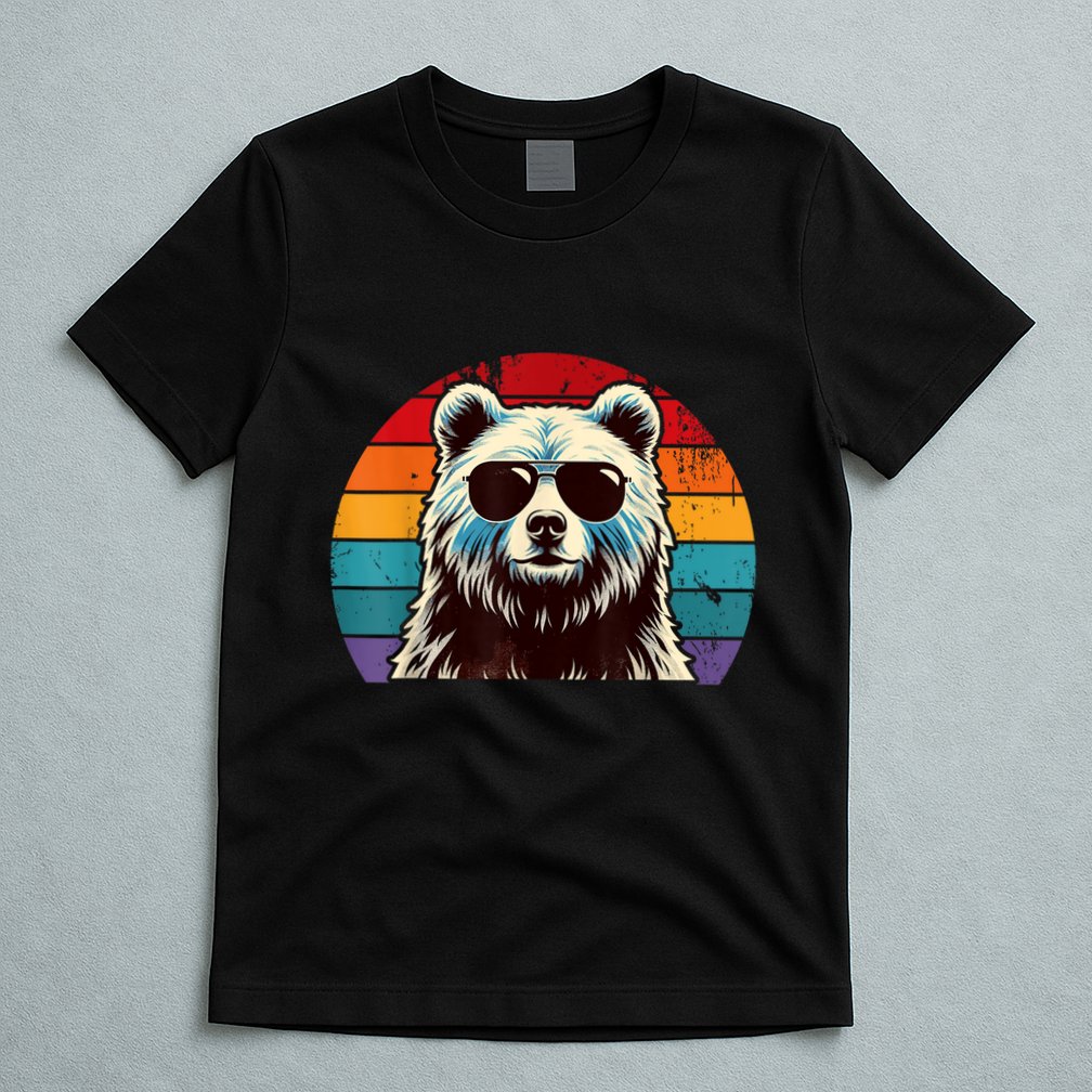 Cool Retro Bear In Sunglasses 70s 80s 90s Novelty Funny Bear T-Shirt