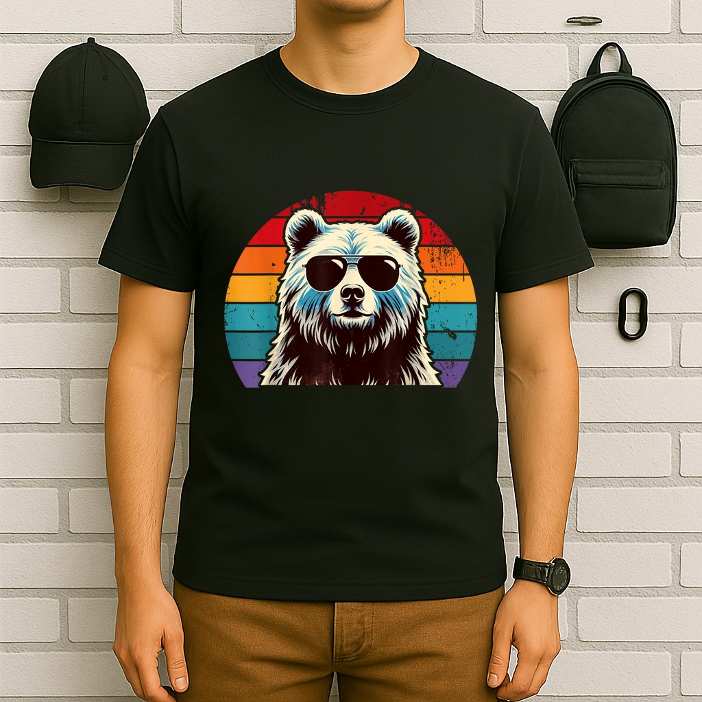 Cool Retro Bear In Sunglasses 70s 80s 90s Novelty Funny Bear T-Shirt