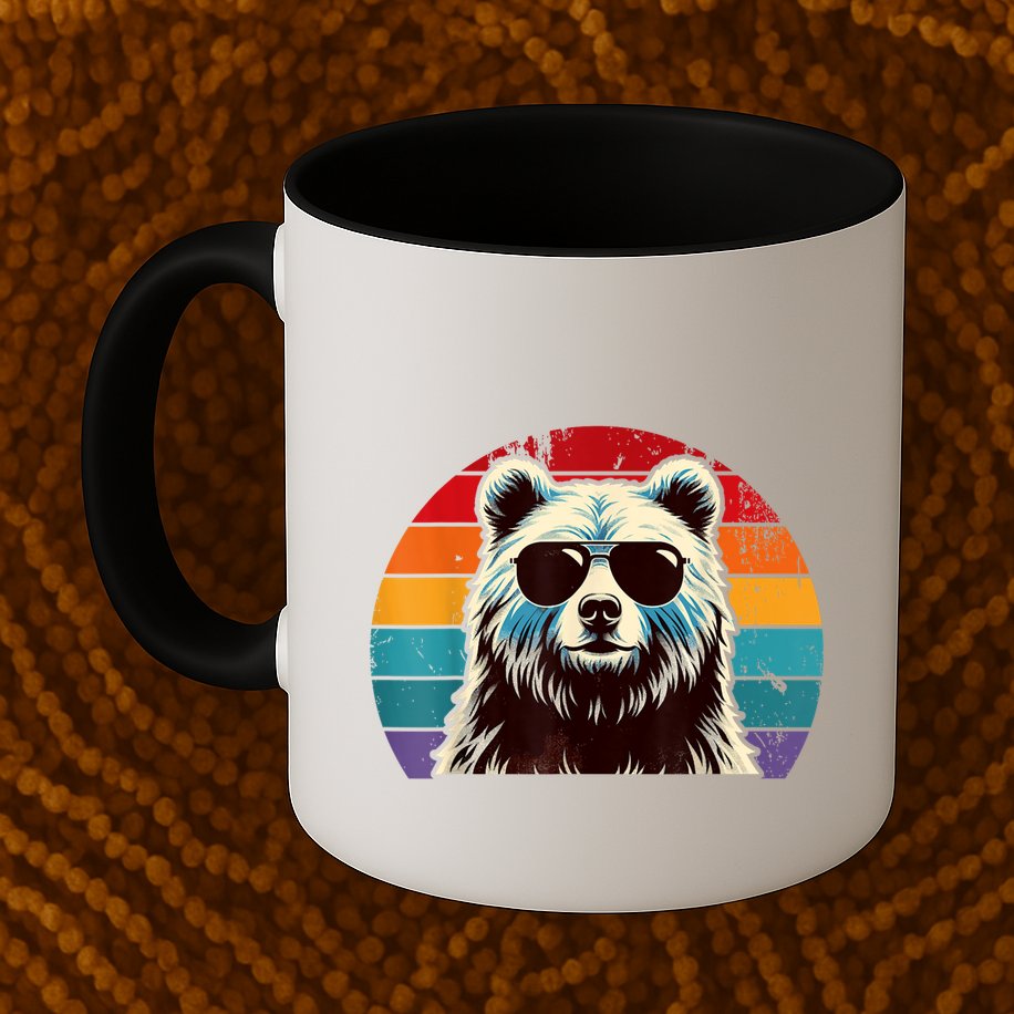 Cool Retro Bear In Sunglasses 70s 80s 90s Novelty Funny Bear Mug