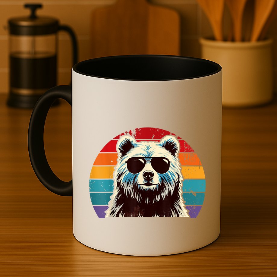 Cool Retro Bear In Sunglasses 70s 80s 90s Novelty Funny Bear Mug