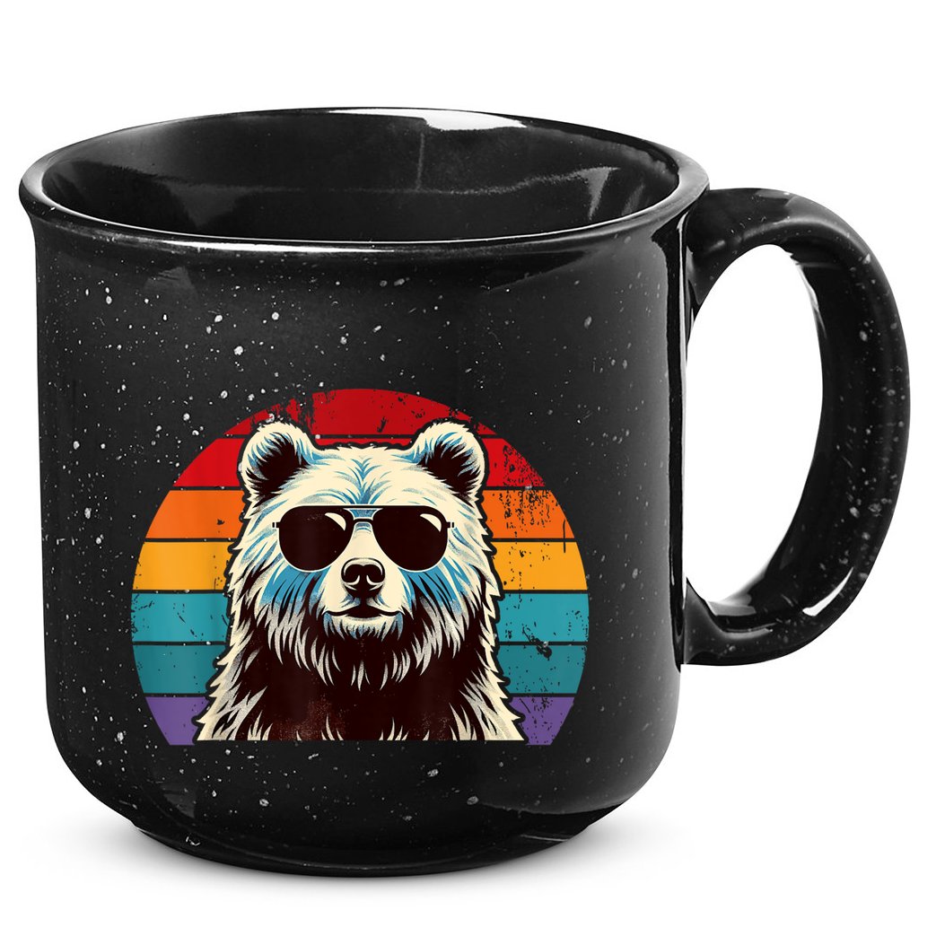 Cool Retro Bear In Sunglasses 70s 80s 90s Novelty Funny Bear 15oz Campfire Ceramic Mug