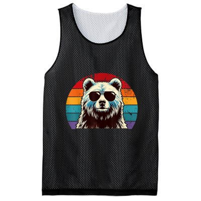 Cool Retro Bear In Sunglasses 70s 80s 90s Novelty Funny Bear Mesh Reversible Basketball Jersey Tank