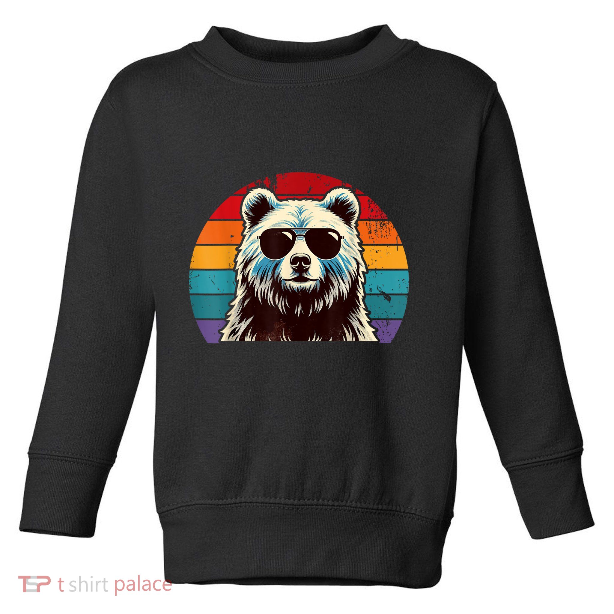 Cool Retro Bear In Sunglasses 70s 80s 90s Novelty Funny Bear Toddler Sweatshirt