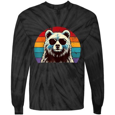 Cool Retro Bear In Sunglasses 70s 80s 90s Novelty Funny Bear Tie-Dye Long Sleeve Shirt