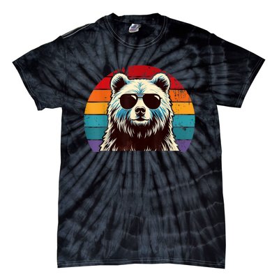 Cool Retro Bear In Sunglasses 70s 80s 90s Novelty Funny Bear Tie-Dye T-Shirt