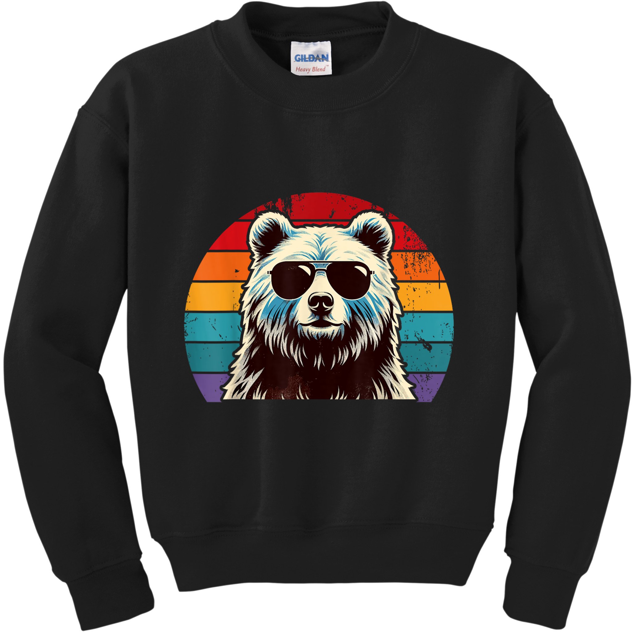 Cool Retro Bear In Sunglasses 70s 80s 90s Novelty Funny Bear Kids Sweatshirt