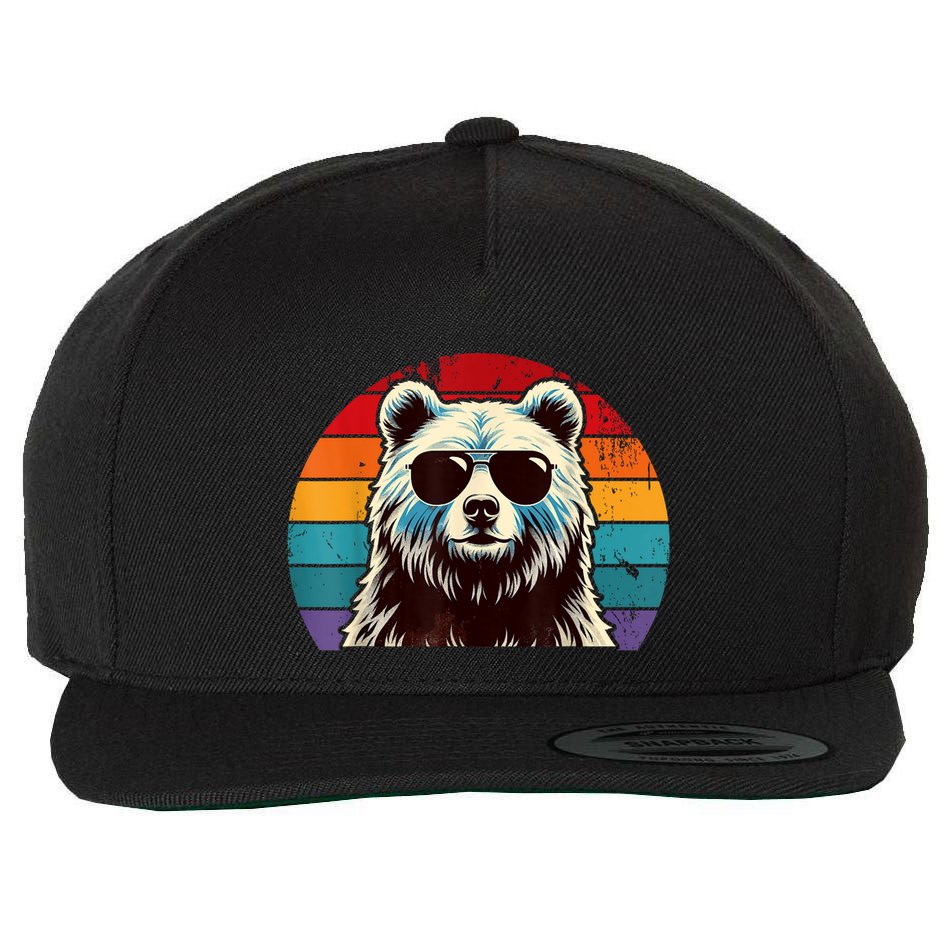 Cool Retro Bear In Sunglasses 70s 80s 90s Novelty Funny Bear Wool Snapback Cap
