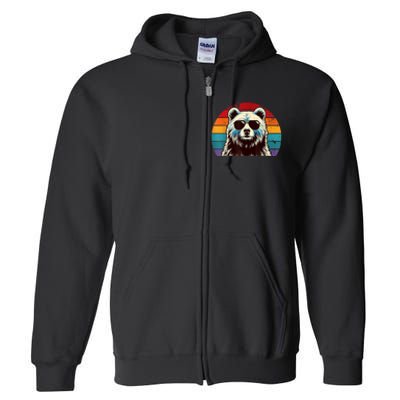 Cool Retro Bear In Sunglasses 70s 80s 90s Novelty Funny Bear Full Zip Hoodie