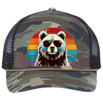 Cool Retro Bear In Sunglasses 70s 80s 90s Novelty Funny Bear Retro Rope Trucker Hat Cap