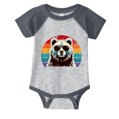 Cool Retro Bear In Sunglasses 70s 80s 90s Novelty Funny Bear Infant Baby Jersey Bodysuit