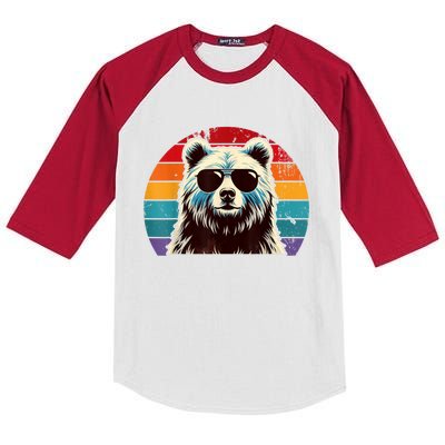 Cool Retro Bear In Sunglasses 70s 80s 90s Novelty Funny Bear Kids Colorblock Raglan Jersey