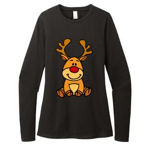 Cute Reindeer Baby Red Nose Christmas Xmas Womens CVC Long Sleeve Shirt