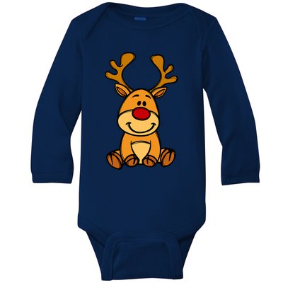 Cute Reindeer Baby Red Nose Christmas Xmas Baby Long Sleeve Bodysuit