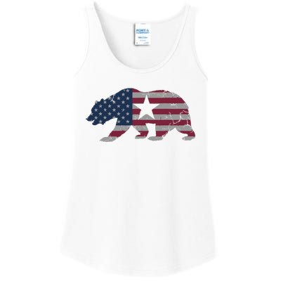 California Republic Bear American Flag 4th Of July Usa Ladies Essential Tank