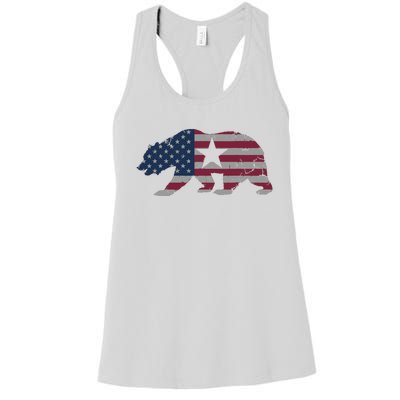 California Republic Bear American Flag 4th Of July Usa Women's Racerback Tank