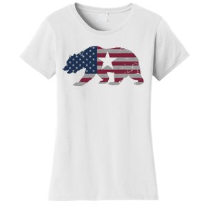 California Republic Bear American Flag 4th Of July Usa Women's T-Shirt