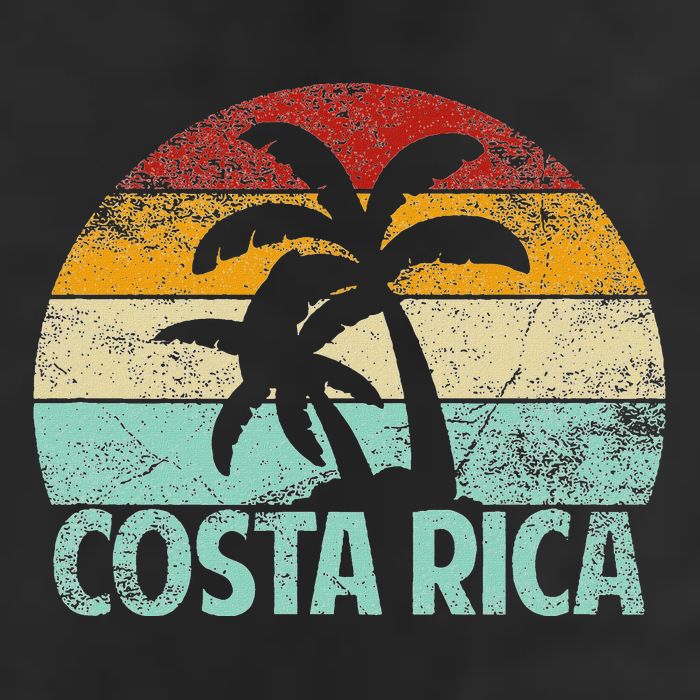 Costa Rica Beach Sunset Palm Tree Retro Vacation Costa Rica 7 Panel Mesh Trucker Snapback Hat
