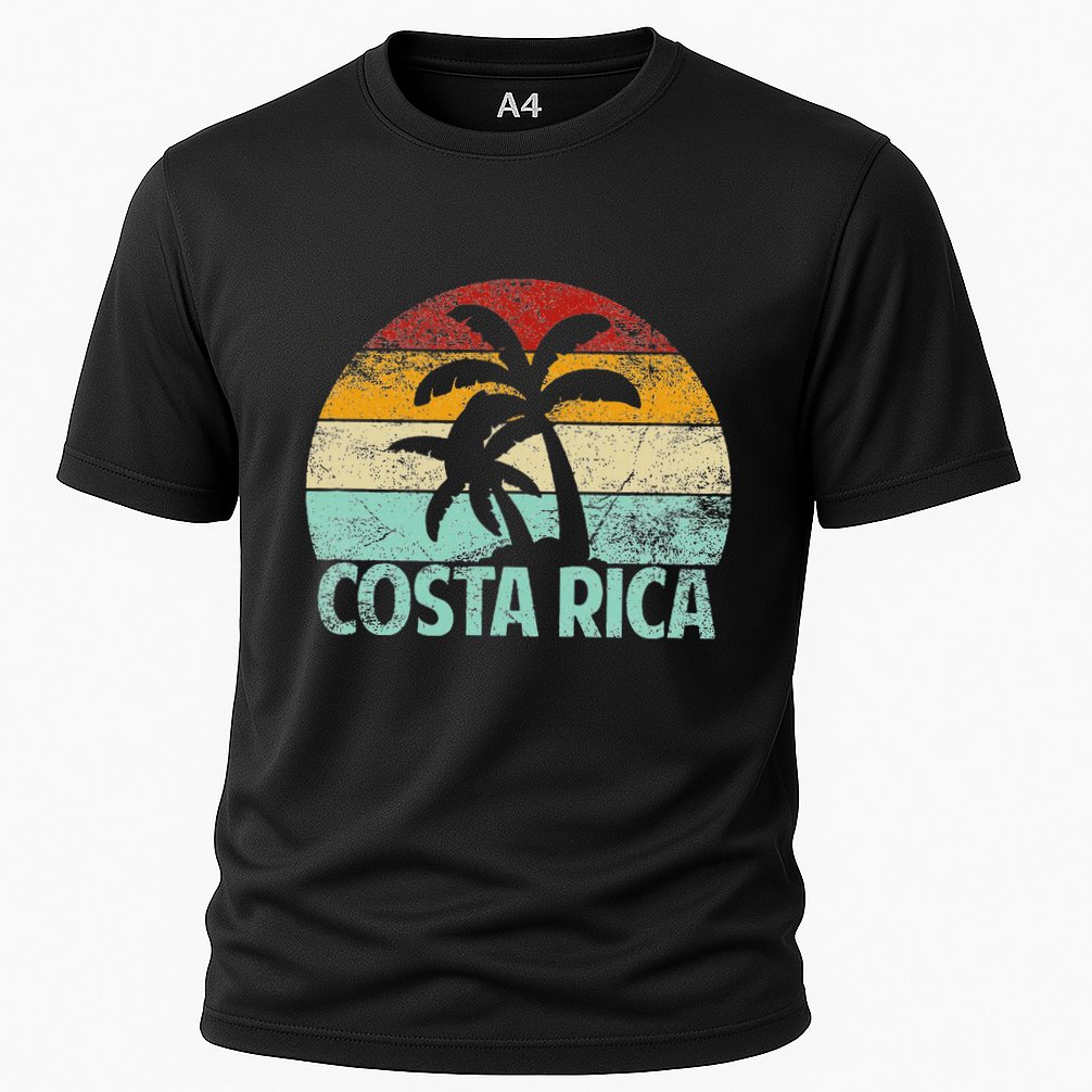 Costa Rica Beach Sunset Palm Tree Retro Vacation Costa Rica Cooling Performance Crew T-Shirt