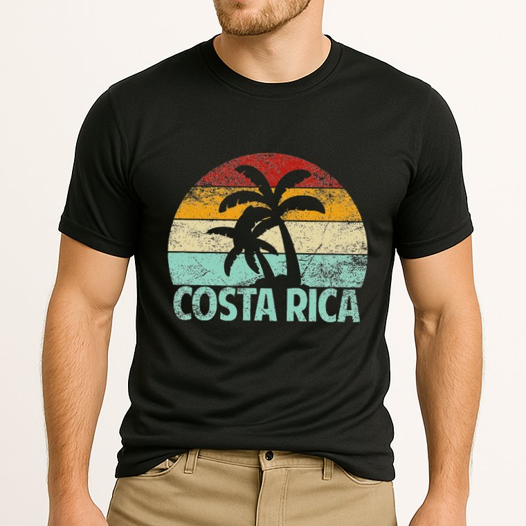 Costa Rica Beach Sunset Palm Tree Retro Vacation Costa Rica Cooling Performance Crew T-Shirt