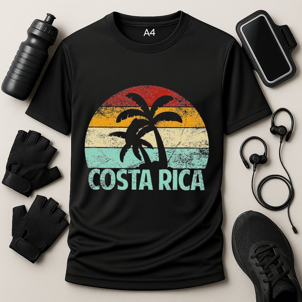 Costa Rica Beach Sunset Palm Tree Retro Vacation Costa Rica Cooling Performance Crew T-Shirt