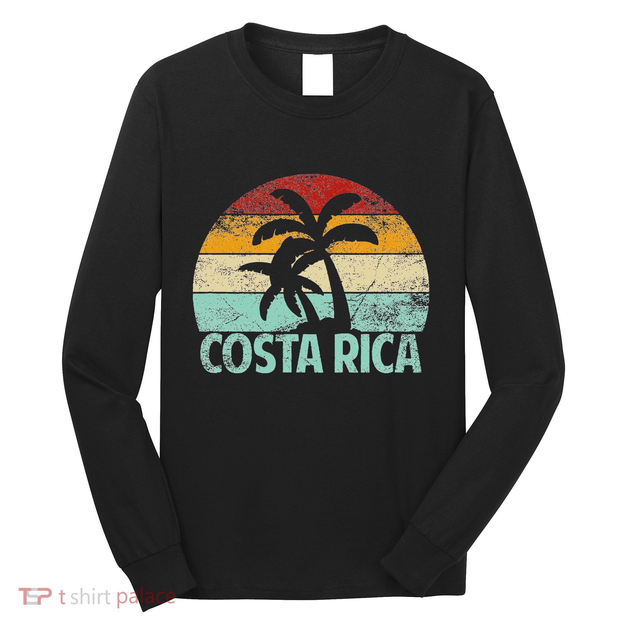 Costa Rica Beach Sunset Palm Tree Retro Vacation Costa Rica Long Sleeve Shirt