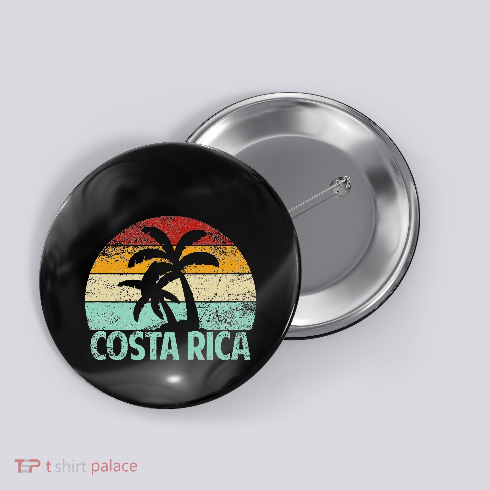 Costa Rica Beach Sunset Palm Tree Retro Vacation Costa Rica Button