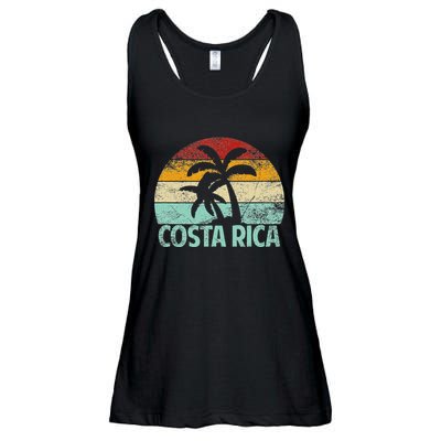 Costa Rica Beach Sunset Palm Tree Retro Vacation Costa Rica Ladies Essential Flowy Tank