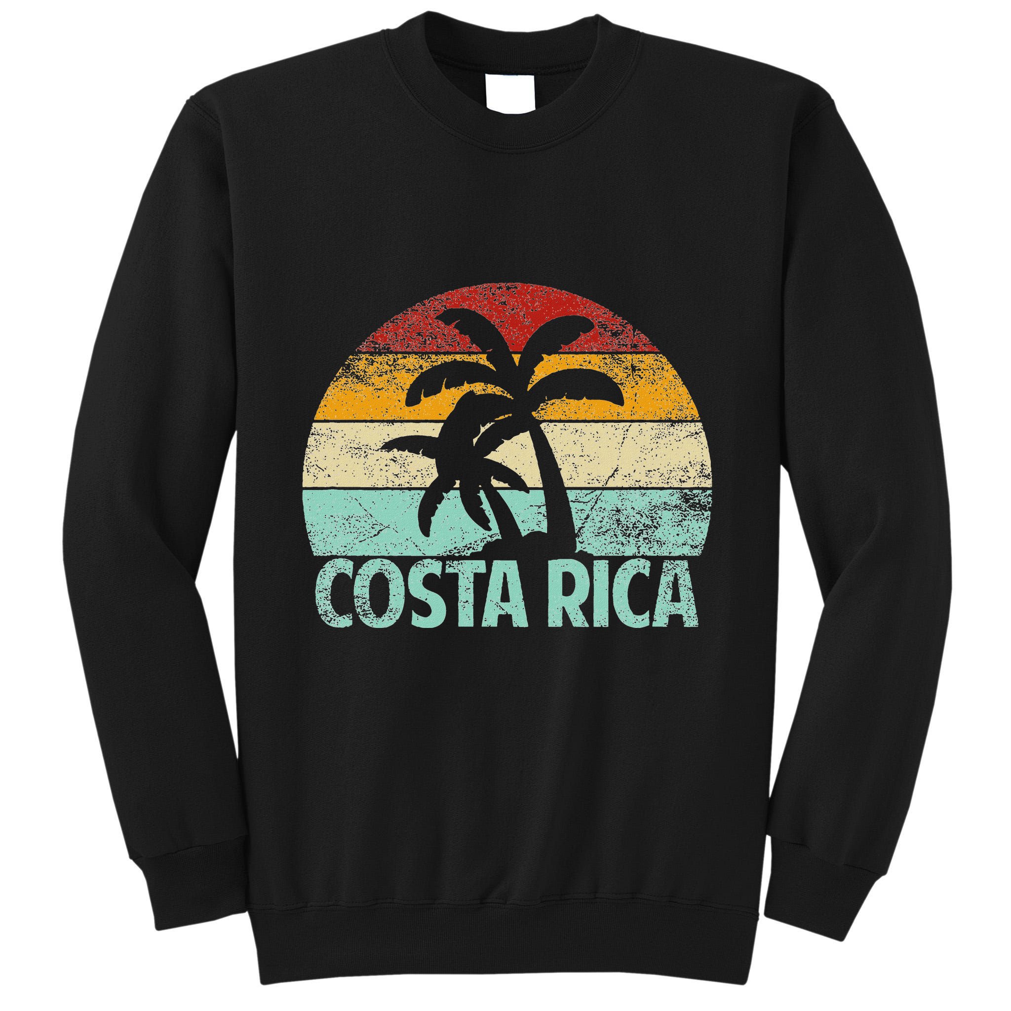 Costa Rica Beach Sunset Palm Tree Retro Vacation Costa Rica Tall Sweatshirt