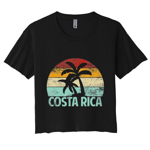 Costa Rica Beach Sunset Palm Tree Retro Vacation Costa Rica Crop Top