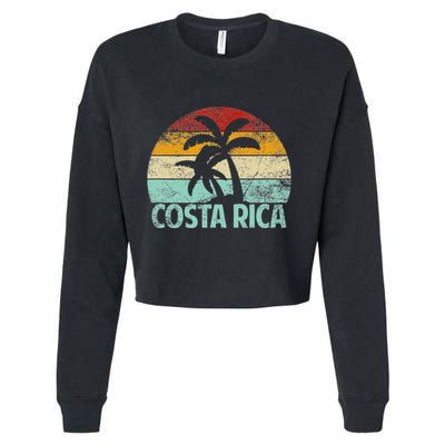 Costa Rica Beach Sunset Palm Tree Retro Vacation Costa Rica Cropped Pullover Crew
