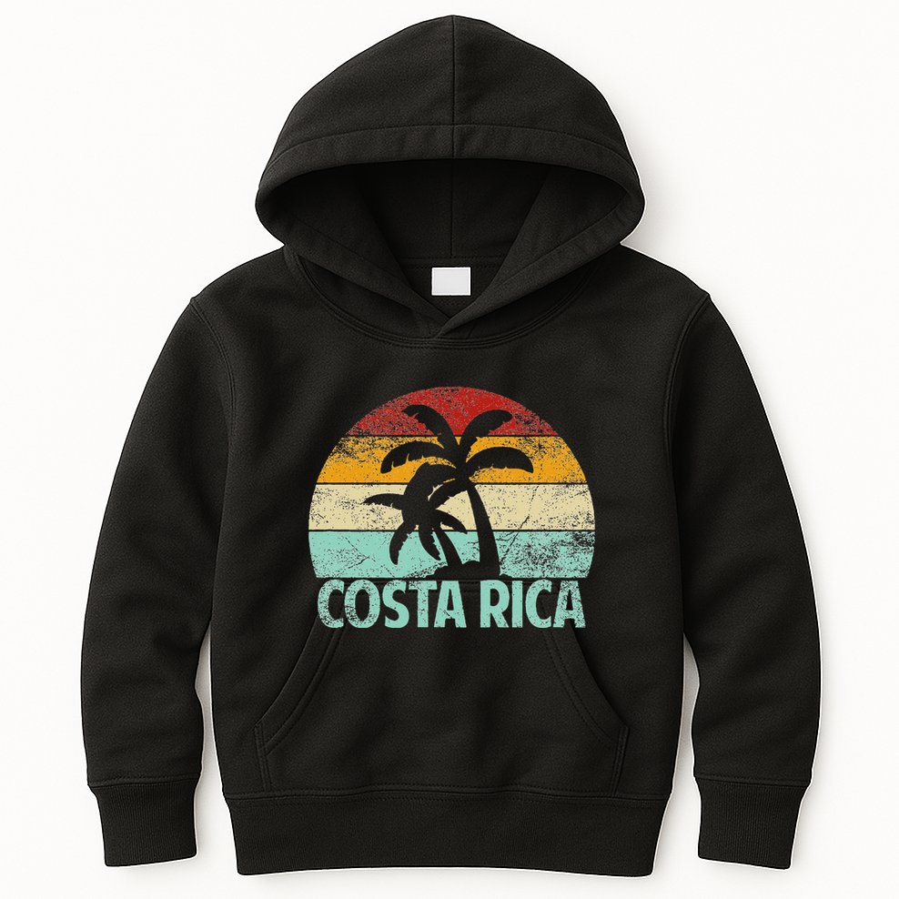 Costa Rica Beach Sunset Palm Tree Retro Vacation Costa Rica Kids Hoodie