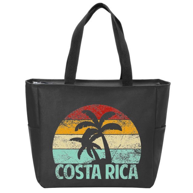 Costa Rica Beach Sunset Palm Tree Retro Vacation Costa Rica Zip Tote Bag